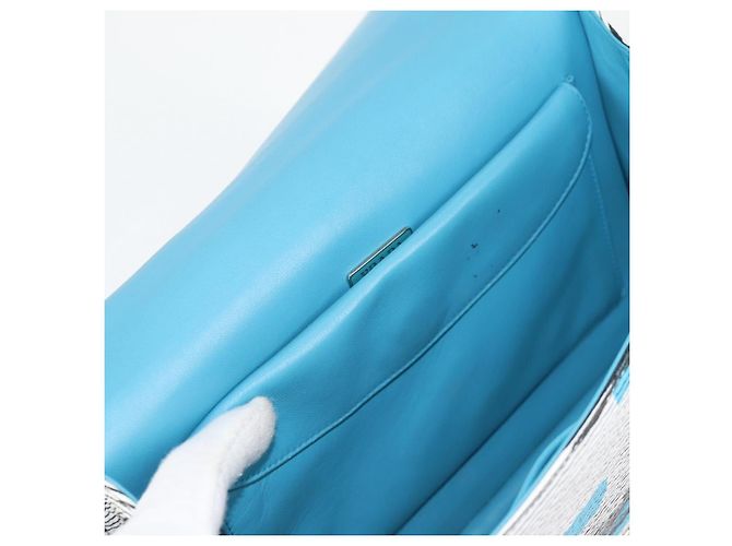 PRADA Borsa a Spalla con Catena in Pelle Blu Argento Auth KD283M - vista 25