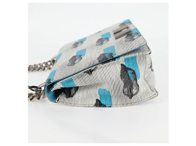 PRADA Borsa a Spalla con Catena in Pelle Blu Argento Auth KD283M - vista 3