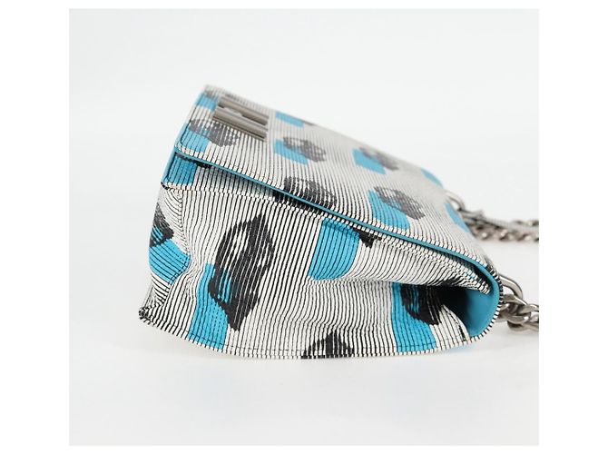 PRADA Borsa a Spalla con Catena in Pelle Blu Argento Auth KD283M - vista 4