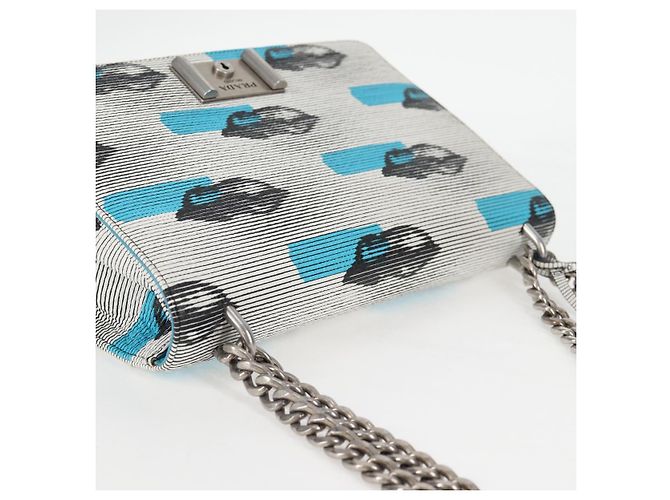 PRADA Borsa a Spalla con Catena in Pelle Blu Argento Auth KD283M - vista 6