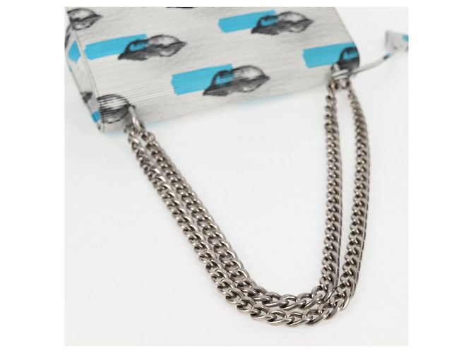 PRADA Borsa a Spalla con Catena in Pelle Blu Argento Auth KD283M - vista 7