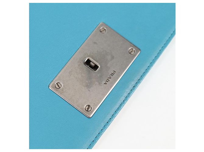 PRADA Borsa a Spalla con Catena in Pelle Blu Argento Auth KD283M - vista 9