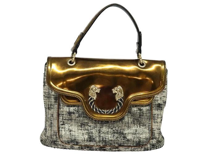 Bulgari BVLGARI Leoni Bolsa de Mão de Couro 2em1 Ouro Auth sw547 Dourado - vista 13