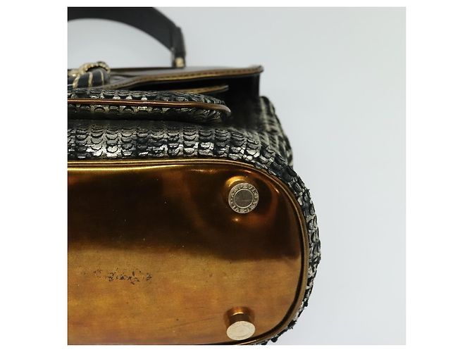 Bulgari BVLGARI Leoni Bolsa de Mão de Couro 2em1 Ouro Auth sw547 Dourado - vista 14