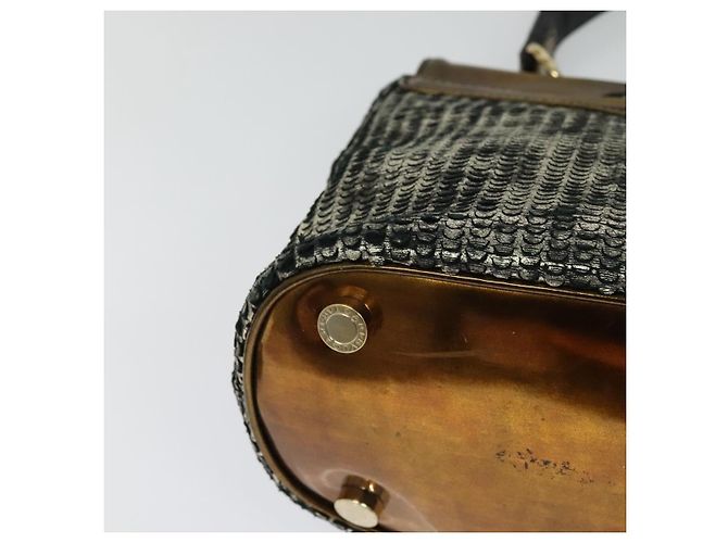 Bulgari BVLGARI Leoni Bolsa de Mão de Couro 2em1 Ouro Auth sw547 Dourado - vista 15