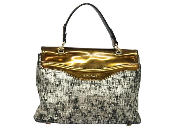 Bulgari BVLGARI Leoni Bolsa de Mão de Couro 2em1 Ouro Auth sw547 Dourado - vista 2