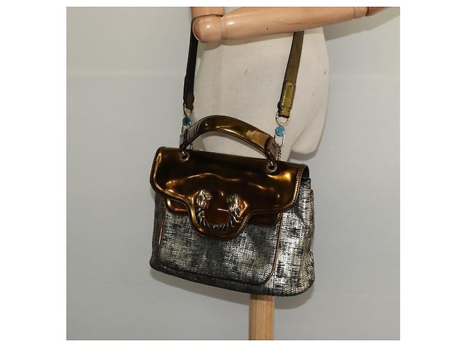 Bulgari BVLGARI Leoni Bolsa de Mão de Couro 2em1 Ouro Auth sw547 Dourado - vista 27