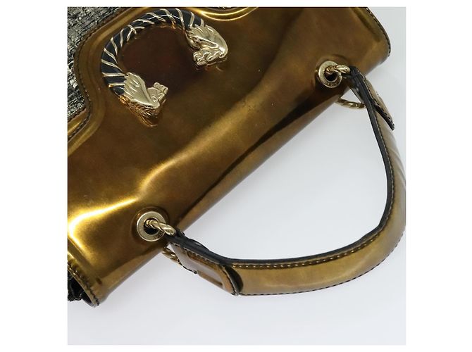 Bulgari BVLGARI Leoni Bolsa de Mão de Couro 2em1 Ouro Auth sw547 Dourado - vista 6