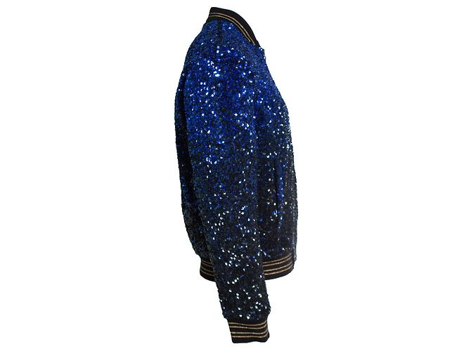 Saint Laurent, Degrade sequinned wool bomber jacket Black Blue - view 3