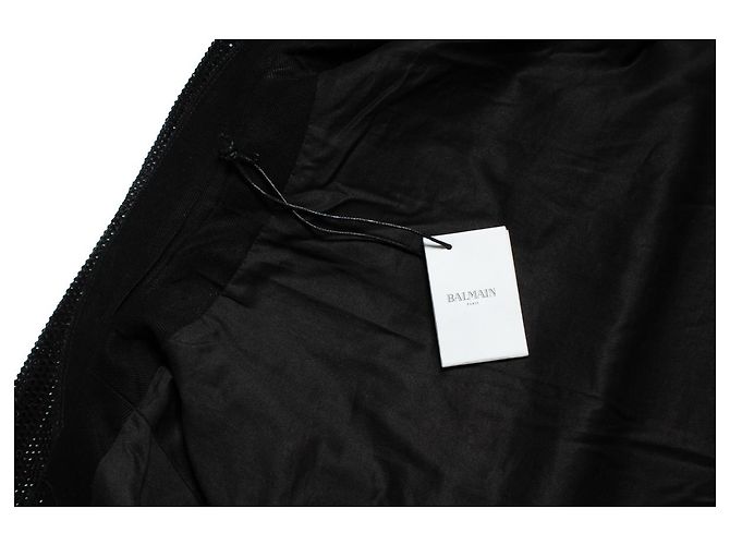 Giacca da biker a righe con strass Balmain Nero Argento - vista 5