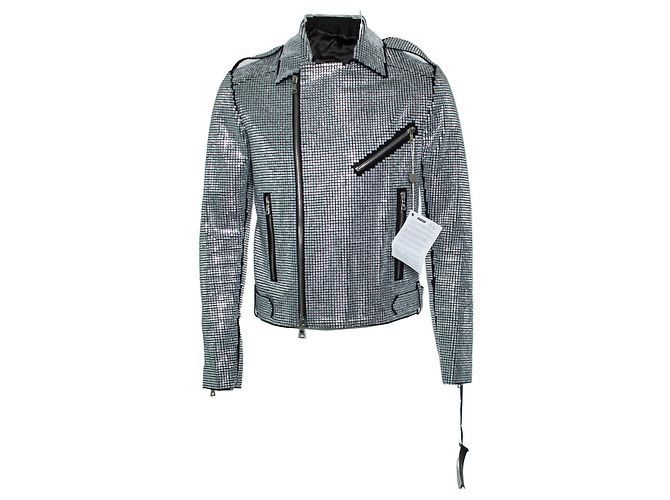 Balmain, Crystal embellished biker jacket Black Silvery - view 2