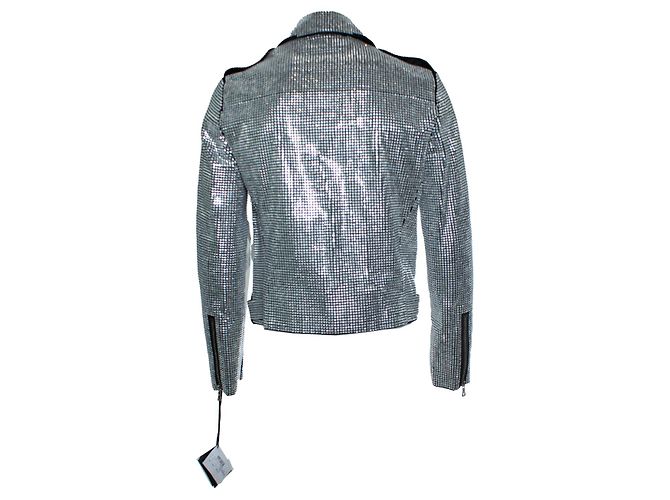 Balmain, Crystal embellished biker jacket Black Silvery - view 3