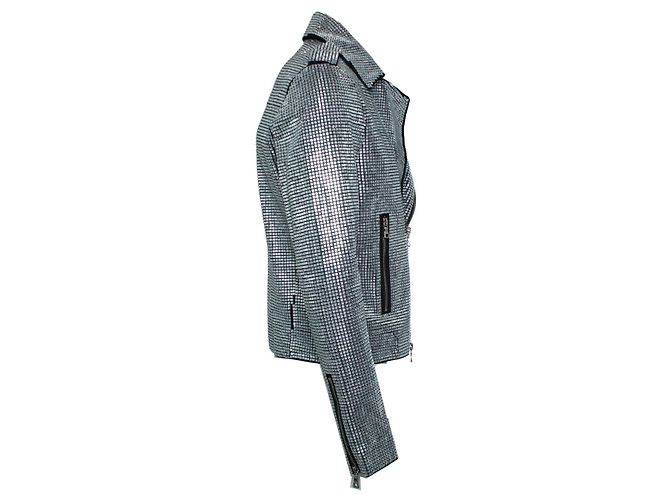 Balmain, Crystal embellished biker jacket Black Silvery - view 5