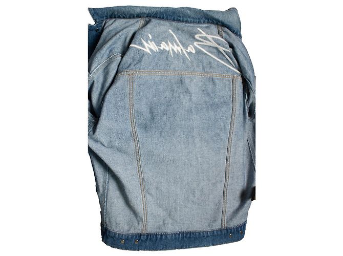 Blaue Denimjacke mit Rockstar-Logo von Balmain - Ansicht 10
