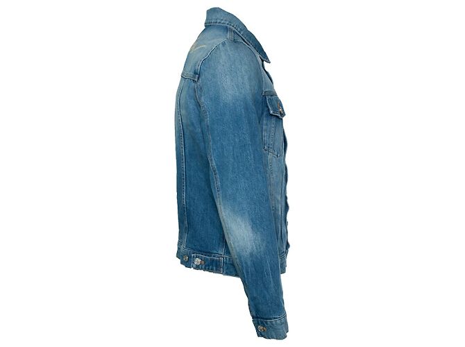 Blaue Denimjacke mit Rockstar-Logo von Balmain - Ansicht 3