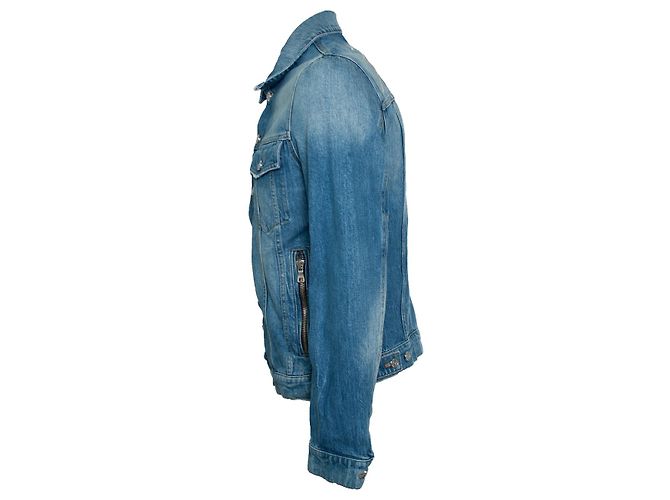 Blaue Denimjacke mit Rockstar-Logo von Balmain - Ansicht 4