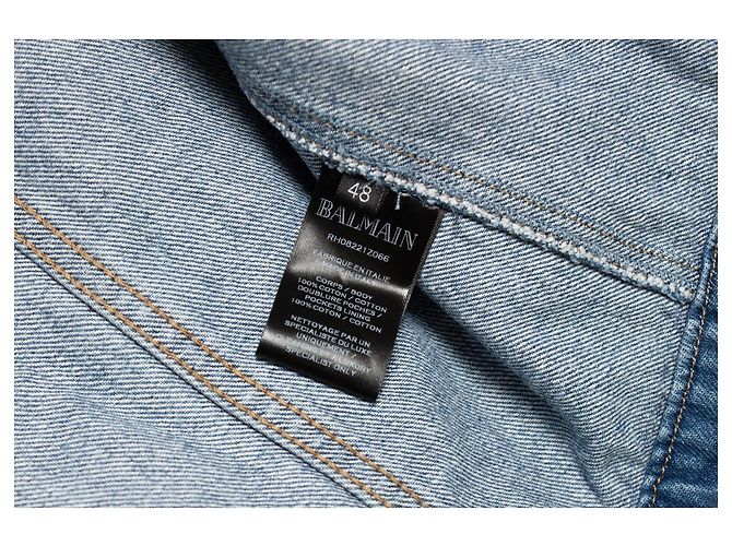 Blaue Denimjacke mit Rockstar-Logo von Balmain - Ansicht 5