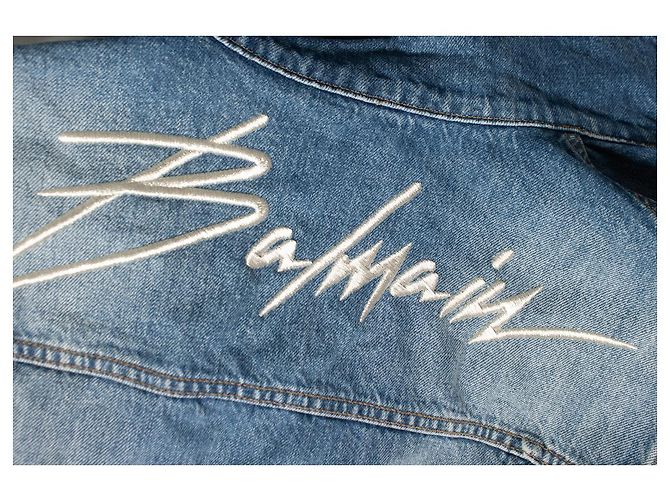 Blaue Denimjacke mit Rockstar-Logo von Balmain - Ansicht 8