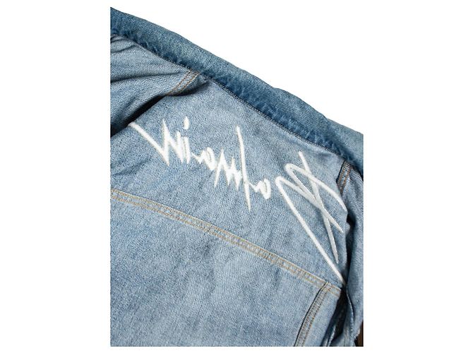 Blaue Denimjacke mit Rockstar-Logo von Balmain - Ansicht 9