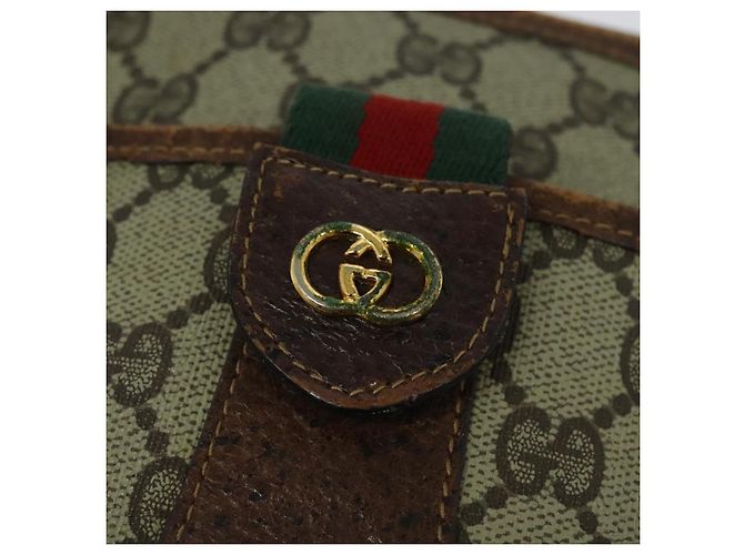 Borsa a spalla GUCCI GG Supreme Web Sherry Line in PVC pelle beige oro Auth fm4588 D'oro - vista 12