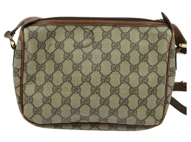 Borsa a spalla GUCCI GG Supreme Web Sherry Line in PVC pelle beige oro Auth fm4588 D'oro - vista 2