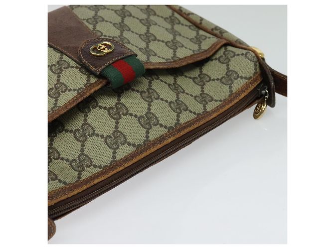 Borsa a spalla GUCCI GG Supreme Web Sherry Line in PVC pelle beige oro Auth fm4588 D'oro - vista 4