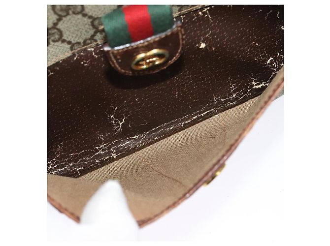 Borsa a spalla GUCCI GG Supreme Web Sherry Line in PVC pelle beige oro Auth fm4588 D'oro - vista 7