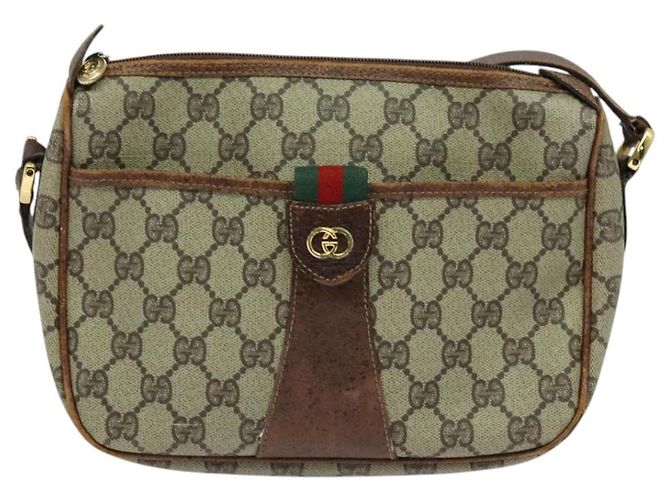 Borsa a spalla GUCCI GG Supreme Web Sherry Line in PVC pelle beige oro Auth fm4588 D'oro - vista 9