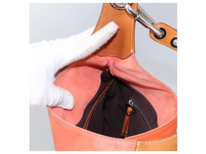 Bolsa de Ombro Burberry em Couro Suede Laranja Auth ti3004 - vista 14