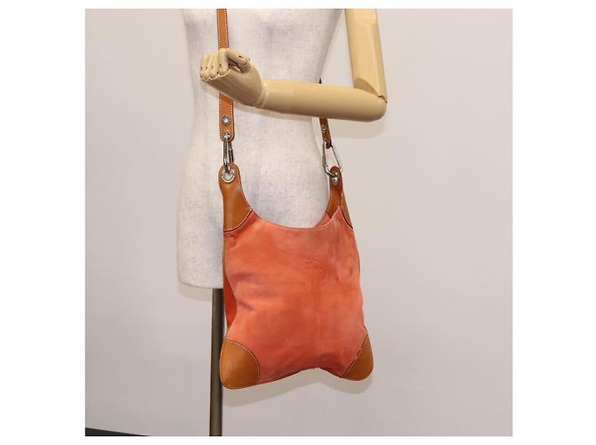 Bolsa de Ombro Burberry em Couro Suede Laranja Auth ti3004 - vista 17