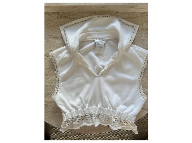 Camiseta sin mangas de algodón blanca Chanel Blanco - vista 2