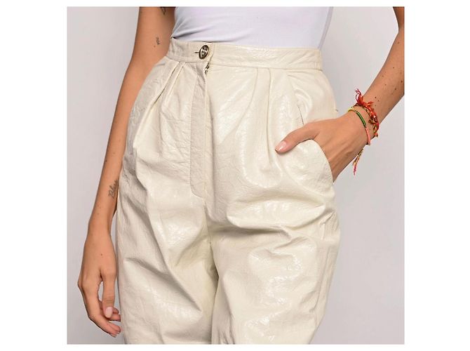 Chanel Leder Karottenhose Ecru Roh - Ansicht 10