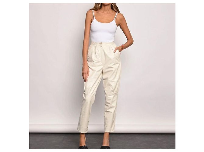 Chanel Leder Karottenhose Ecru Roh - Ansicht 7