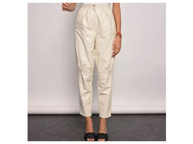 Chanel Leder Karottenhose Ecru Roh - Ansicht 8