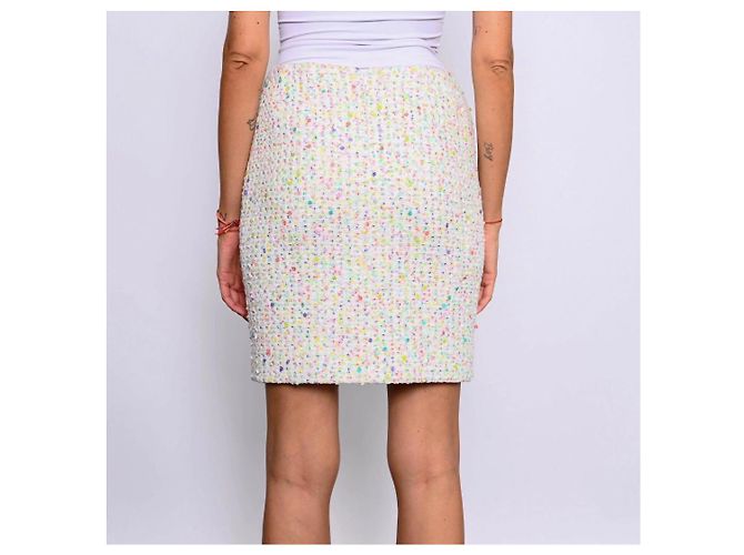 Gonna Chanel in tweed bianco e paillettes multicolori Bianco sporco - vista 10