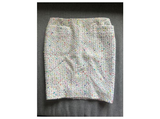 Gonna Chanel in tweed bianco e paillettes multicolori Bianco sporco - vista 2