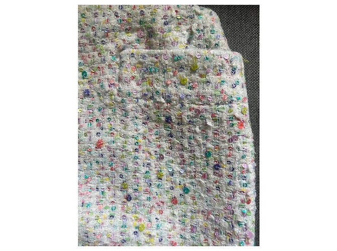 Gonna Chanel in tweed bianco e paillettes multicolori Bianco sporco - vista 3