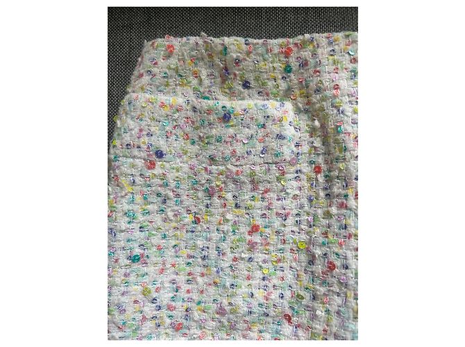 Gonna Chanel in tweed bianco e paillettes multicolori Bianco sporco - vista 4
