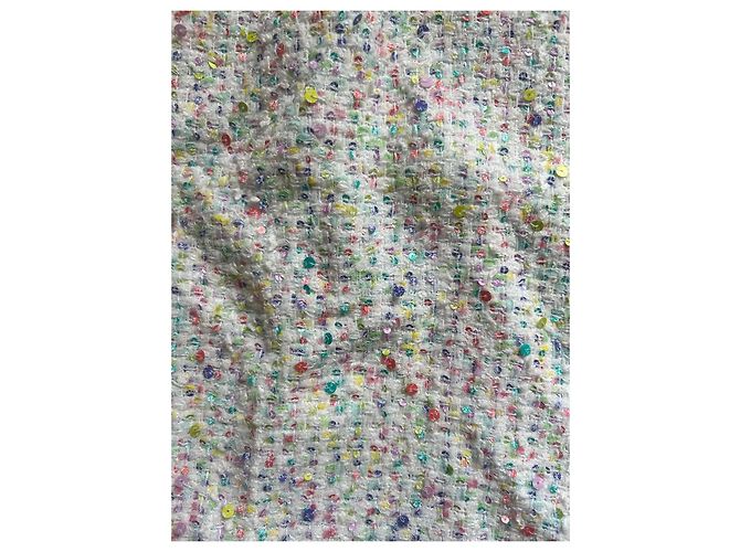 Gonna Chanel in tweed bianco e paillettes multicolori Bianco sporco - vista 5