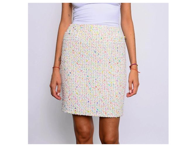 Gonna Chanel in tweed bianco e paillettes multicolori Bianco sporco - vista 7