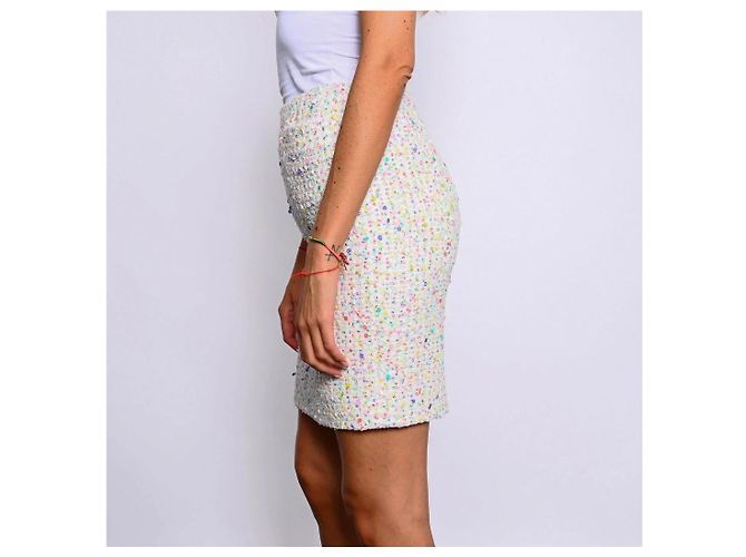 Gonna Chanel in tweed bianco e paillettes multicolori Bianco sporco - vista 9