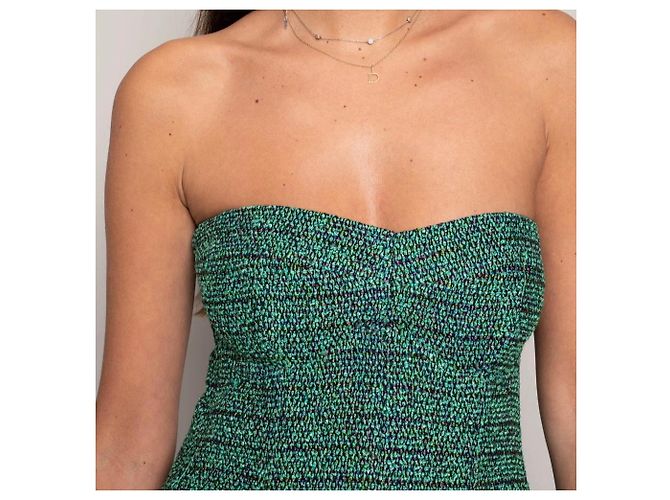 Vestido strapless Chanel de tweed verde - vista 9