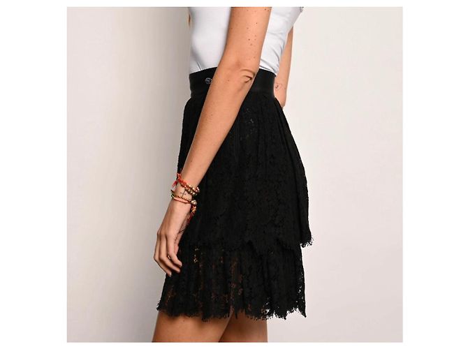 Falda Chanel negra con volantes efecto encaje de algodón Negro - vista 10