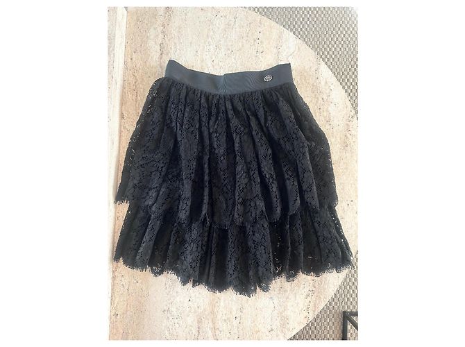 Falda Chanel negra con volantes efecto encaje de algodón Negro - vista 2