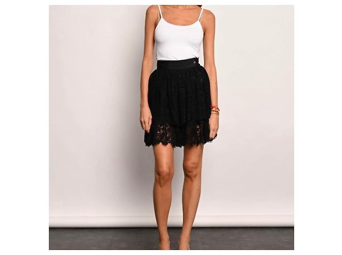 Falda Chanel negra con volantes efecto encaje de algodón Negro - vista 7