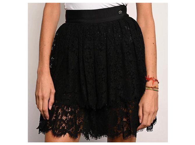 Falda Chanel negra con volantes efecto encaje de algodón Negro - vista 8