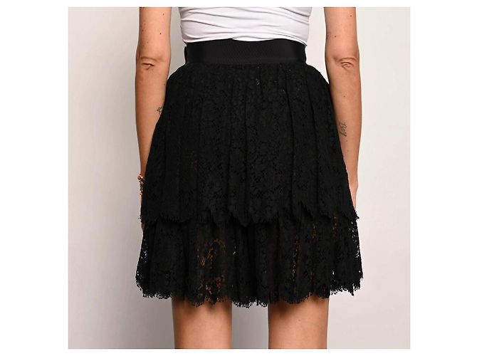 Falda Chanel negra con volantes efecto encaje de algodón Negro - vista 9
