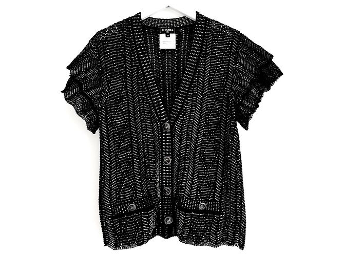 Schwarze und goldene Rüschensleeve-Cardigan von Chanel Frühling 2018 - Ansicht 2