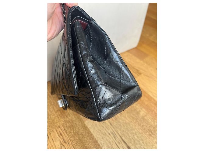 Chanel 2.55 Reedição – Tamanho Grande – Couro Envelhecido Preto & Hardware Prateado - vista 10