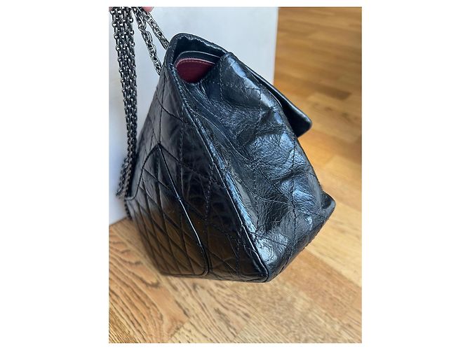 Chanel 2.55 Reedição – Tamanho Grande – Couro Envelhecido Preto & Hardware Prateado - vista 12